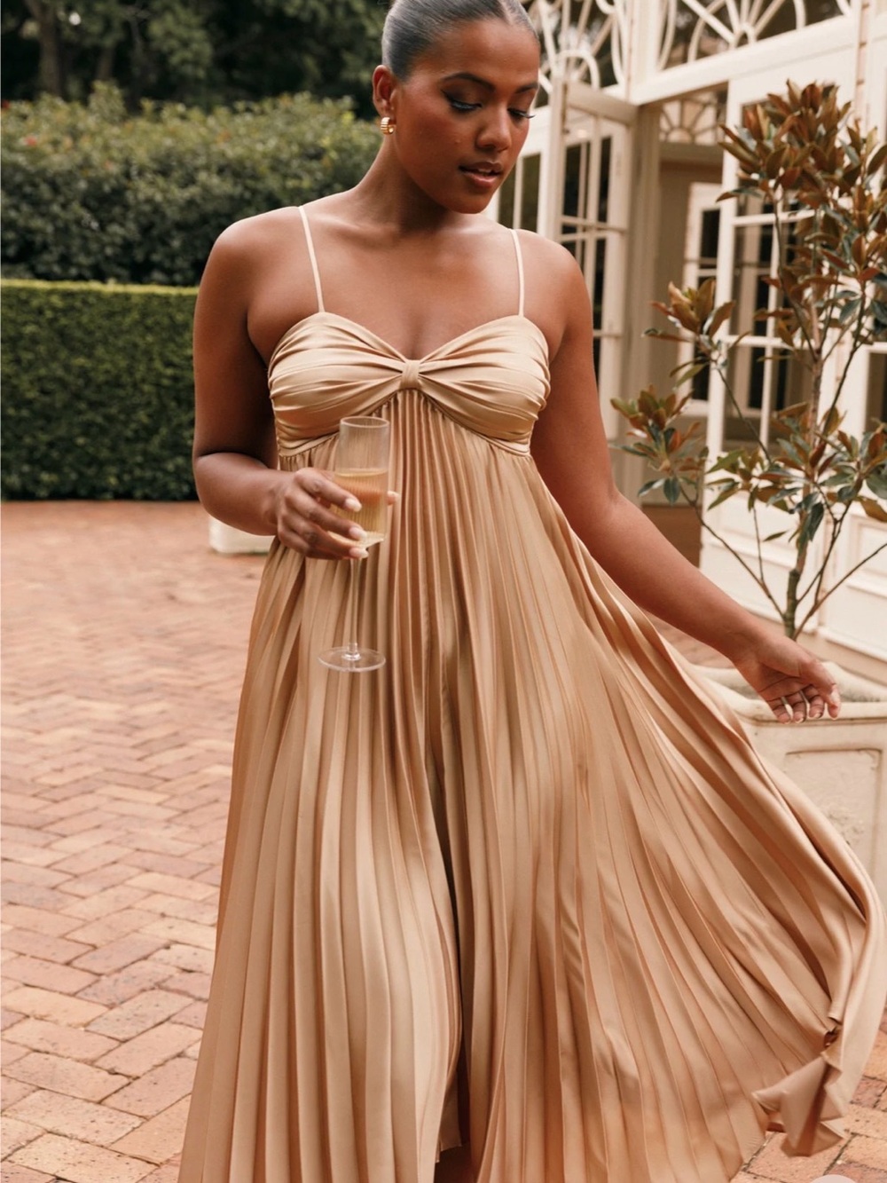 Petal & Pup Vikki Dress Pleated Midi Dress in Gold